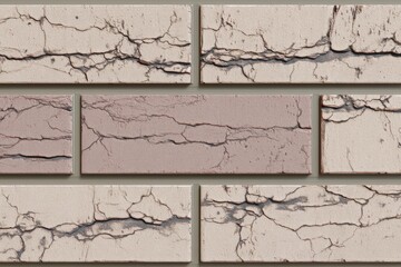 Poster - close-up texture of cracked and aged brick wall surface, showing weathered and worn bricks, emphasiz
