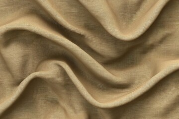Poster - Detailed close-up of elegant beige linen fabric with beautiful soft folds, perfect for backgrounds, designs and textile industry, light brown texture material.