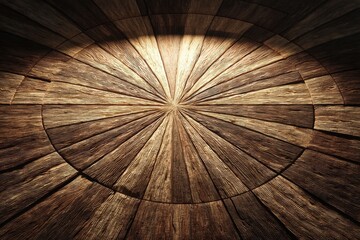 Poster - An interesting circular pattern made of wood planks with a spotlight illuminating them, with the texture creating a radial pattern that converges to a focal point.