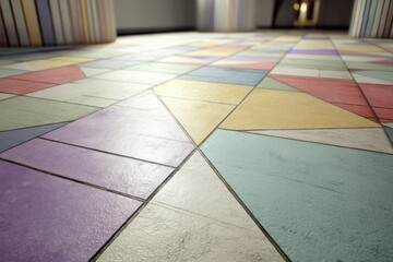 Poster - A beautifully textured tiled floor creates a visually stunning and colorful mosaic pattern across the room, a unique background.