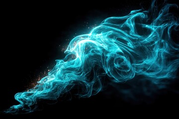 Poster - Abstract blue energy flowing with golden sparkling dust on a dark background, creating a mesmerizing visual effect, suitable for various designs.