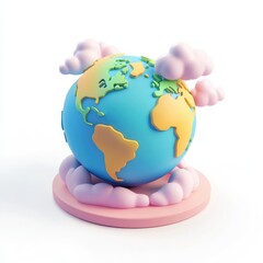 Poster - Stylized globe with pastel clouds and a pink base.