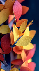 Poster - Close-up of textured paper leaves in red, orange, and yellow hues, forming a vibrant floral arrangement.  Represents autumn, nature, or artistic craft, ideal for design or decoration