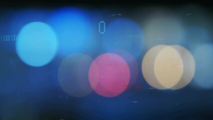 Poster - Abstract bokeh lights floating in dark background showing bright blue and pink overlapping circles