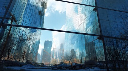 Poster - Urban Building Site with Glass Structures and Cityscape Elements