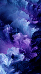 Poster - Abstract image with blue and purple hues, resembling stylized feathers or floral textures, creating a dynamic and vibrant visual, showcasing depth and movement, suitable for design backgrounds