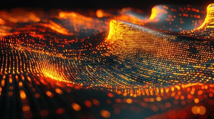 Poster - Abstract Digital Wave: Glowing Orange and Black Data Stream