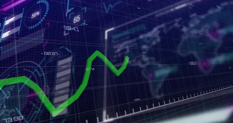 Poster - Neon green line graph trending across virtual interface, showing numeric data and HUD elements
