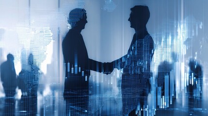 Poster - Businessmen Shaking Hands with Financial Graphs in Background