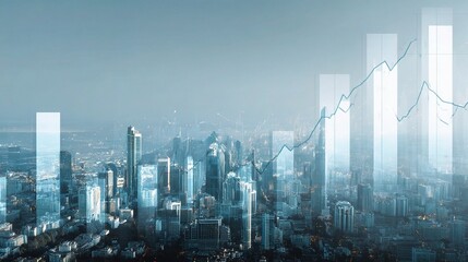 Poster - Business Growth Holograms and Charts Overlaying Urban Skyline