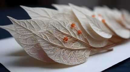 Poster - Intricate Paper Leaves with Delicate Floral Accents on Display