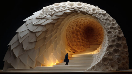 Poster - Intricate Paper Sculptures Create Ethereal Spiral Architecture