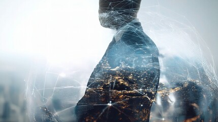 Poster - Businessman Silhouette with Satellite View of Earth Layered Image