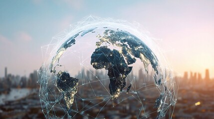Poster - Double Exposure Global Business Concept with Techno Aesthetic