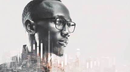Poster - Profile of African American Man With Glasses Analyzing Financial Charts