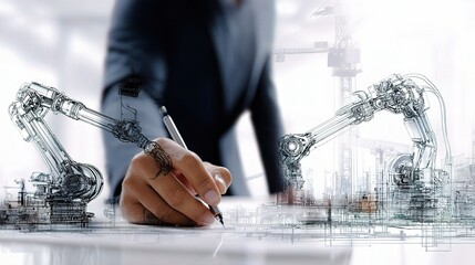 Fototapete - Engineer Creating Blueprint for Electric Circuit Design