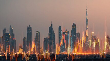 Poster - Stunning Dubai Skyline Blended with Digital Stock Exchange Elements