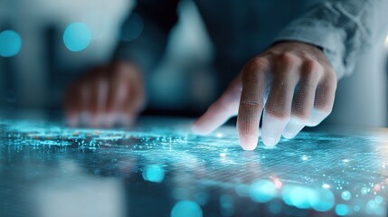 Poster - Businessman Tapping on Digital Interface with Futuristic Design