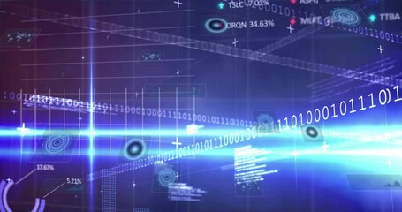 Poster - Glowing neon-blue cross forming central HUD, streaming binary code, displaying charts, radar icons