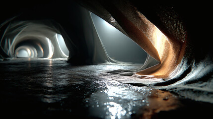 Poster - Mysterious Tunnel with Soft Lighting and Draped Fabric Elements