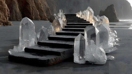 Poster - Mystical Crystal Steps Glimmering in Ethereal Coastal Landscape