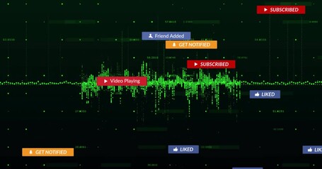 Poster - Neon green waveform being animated in 3D across cyberspace, floating UI banners adding flow