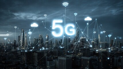 Poster - Futuristic 5G Network Visualization Over Smart City Landscape