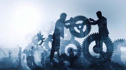 Poster - Business Team Connecting Through Mechanical Gears Symbolism