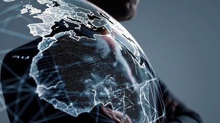 Poster - Businessman Over Digital Earth Map in Layered Satellite View
