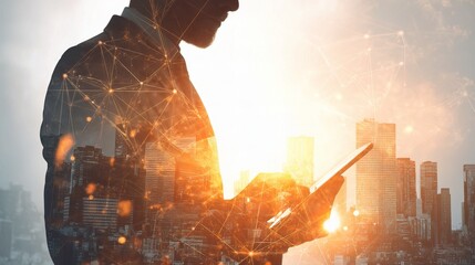 Poster - Double Exposure of Successful Businessman Against City Skyline