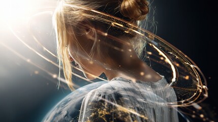 Poster - Businesswoman with Earth Background in Space Conceptual Artwork