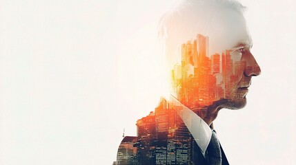 Poster - Double Exposure of Businessman with Urban Cityscape Background