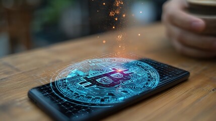 Poster - Futuristic Smartphone Displaying Blockchain Hologram Technology