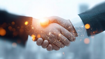 Poster - Corporate Handshake with Glowing Network Nodes Conceptualization