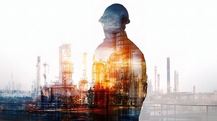 Poster - Silhouette of Factory Worker with Industrial Interior Background