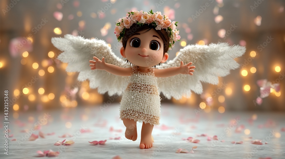 Cute angel girl with flower crown and wings Stock Photo | Adobe Stock