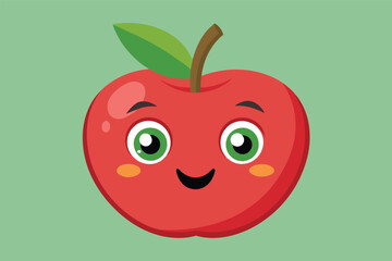 Poster - Cheerful red apple with cartoonish features and big green eyes, placed on a soft green background, perfect for children's educational materials and illustrations