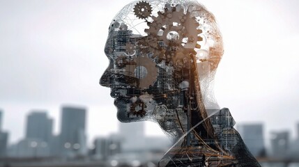 Poster - Futuristic Concept of Artificial Intelligence with Gears and Neural Networks