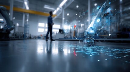 Poster - engineer overseeing robotic arm operation in industrial setting