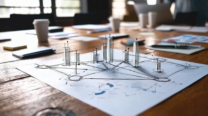 Poster - Business Strategy Presentation Paper on Table with Digital Charts