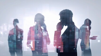 Poster - Silhouetted People in Conference Call with Digital Background