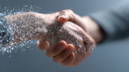 Poster - Close-Up of Hand Shaking with Virtual Assistant Representation