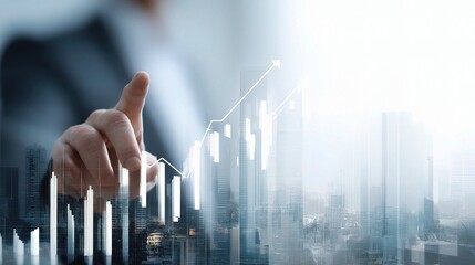 Poster - Businessman Pointing at Rising Financial Graph in Modern Office