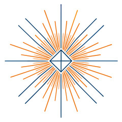 Aufkleber - Stylized vector illustration of a radiant geometric design featuring a diamond shape surrounded by radiating lines, conveying a sense of energy and light