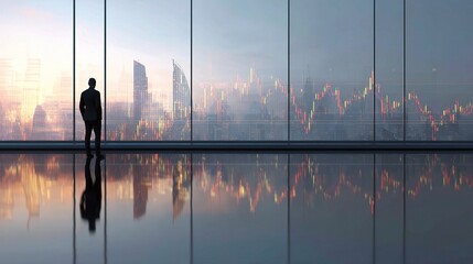 Poster - Businessman Monitoring Stock Market Trends Through Large Windows