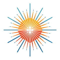 Poster - Stylized vector illustration of a radiant geometric design featuring a diamond shape surrounded by radiating lines, conveying a sense of energy and light