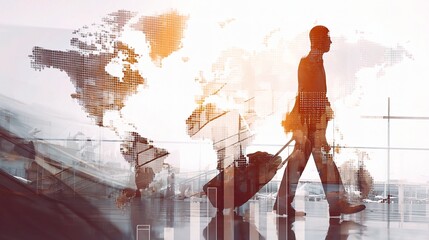 Poster - Double Exposure of Businessman Walking Through Airport Terminal