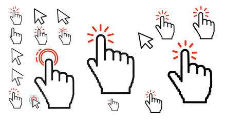 Poster - Collection of Cursor Hand Icons Click Tap and Pointing Gestures in Black and Red Design