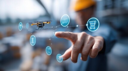 Poster - Engineer Pointing at Virtual Map of Drone Delivery Applications