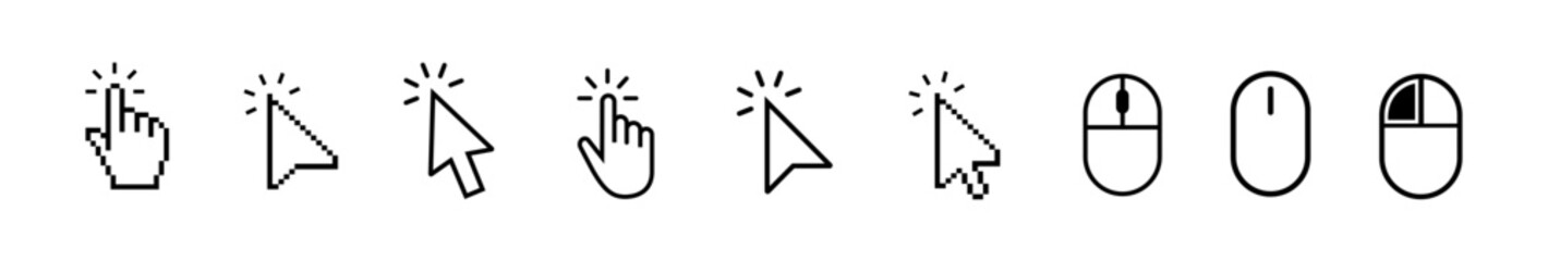 Fototapete - computer mouse cursor icon set with arrows, hand pointers, click effects, and loading symbols. perfe